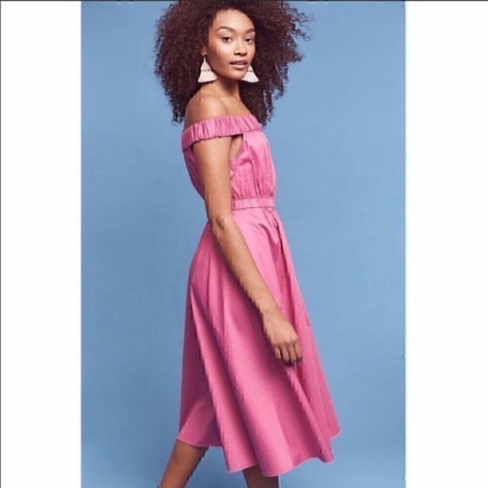 Anthropologie Fuchsia Off-Shoulder Midi Dress - Picture 6 of 8